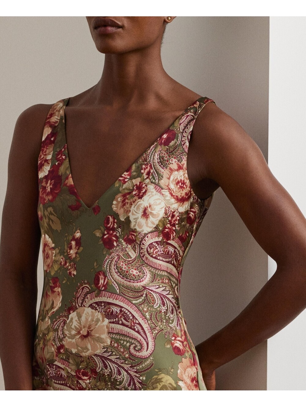 Lauren Ralph Lauren Women's Floral Satin Charmeuse Sleeveless Dress Size 14 Us - Picture 5 of 6